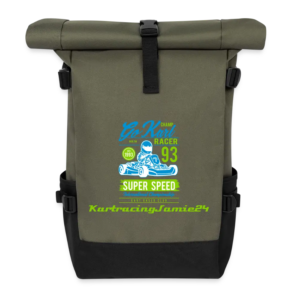 Roll Top Backpack - Olive/Schwarz